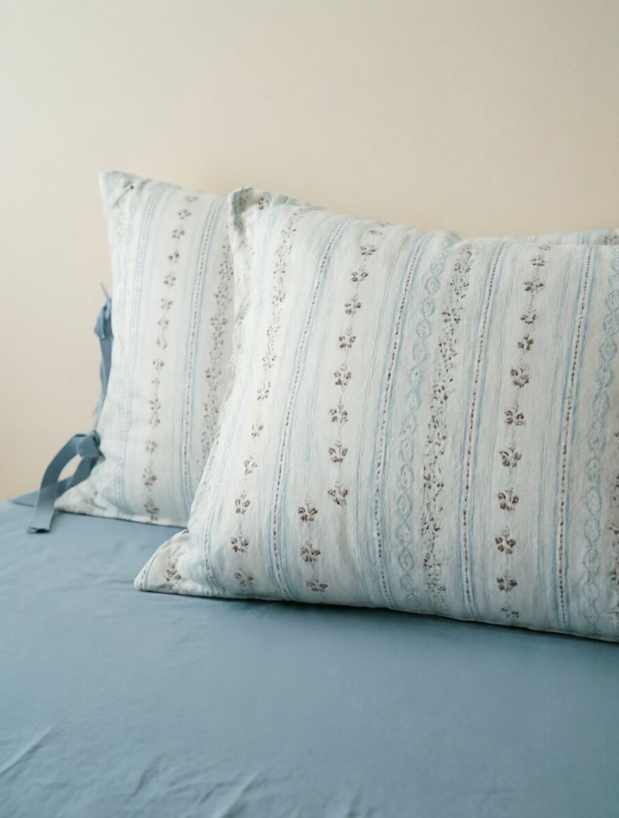 5-Piece Striped Botanical Tie Closure Bedding Set