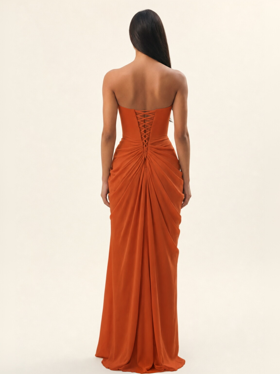 Strapless Ruched High Slit Maxi Dress