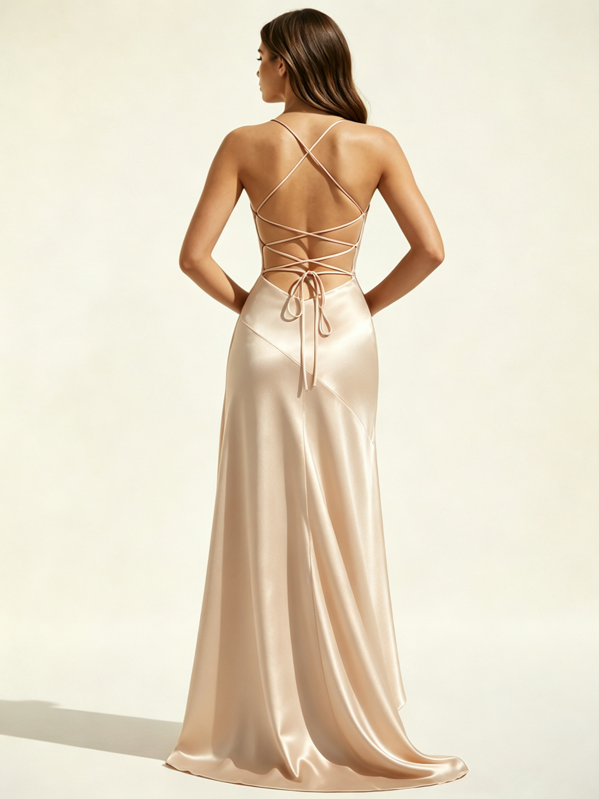 Lace-edged high-waisted strapless backless dress with pleated hem