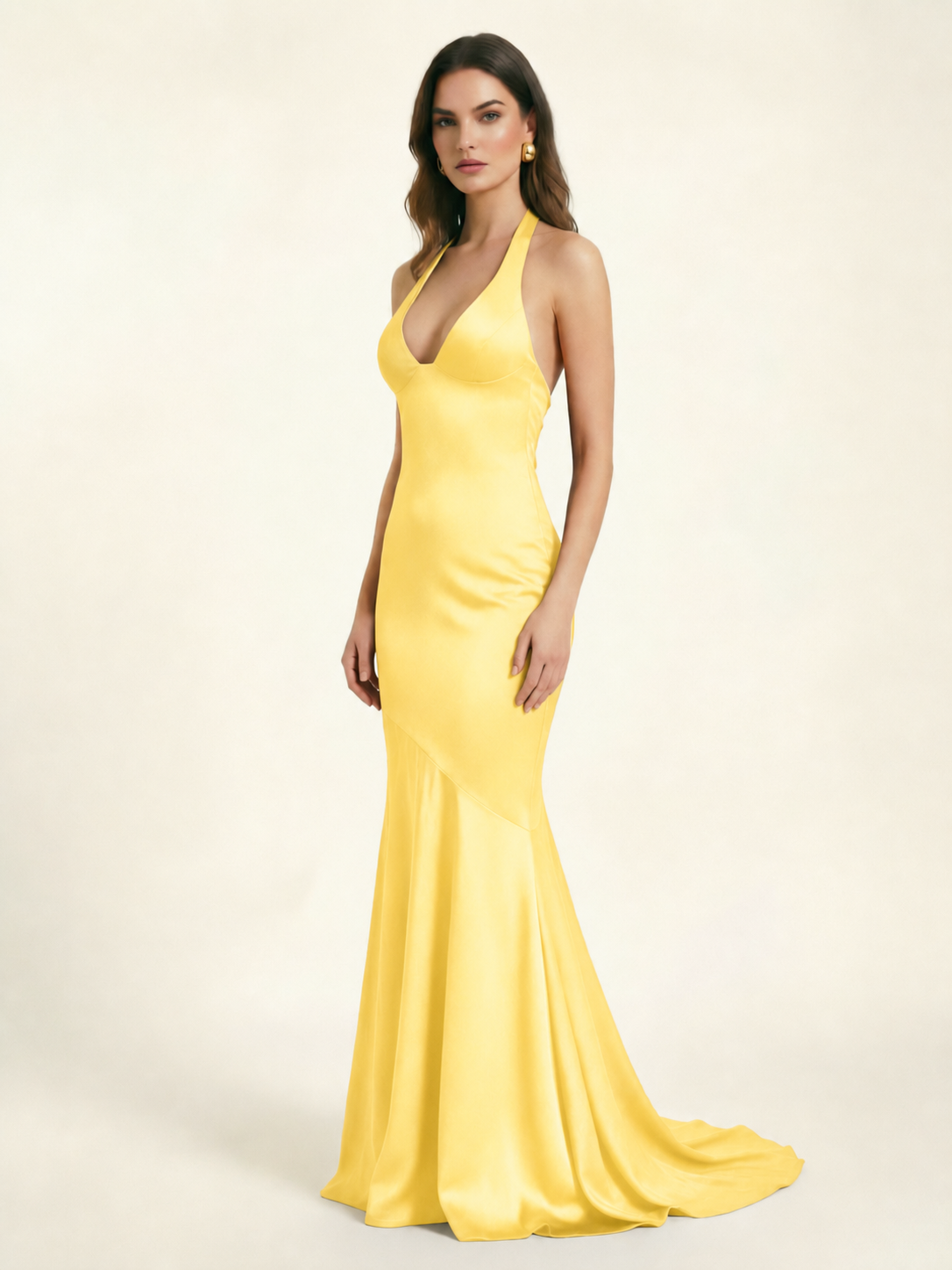 Neckline deep V sequined floor-length evening dress