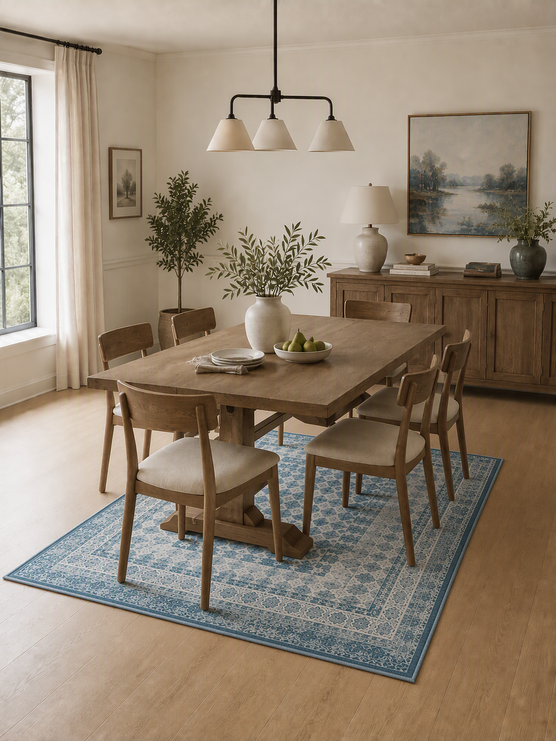 Vintage Geometric Border Washable Area Rug