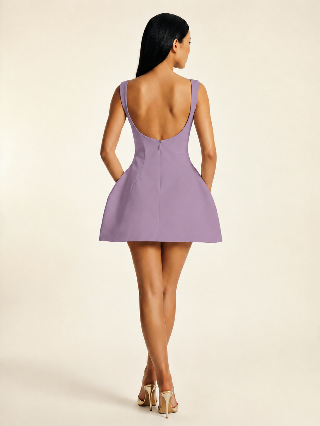 Sleeveless Boat Neck Open Back Fit & Flare Mini Dress