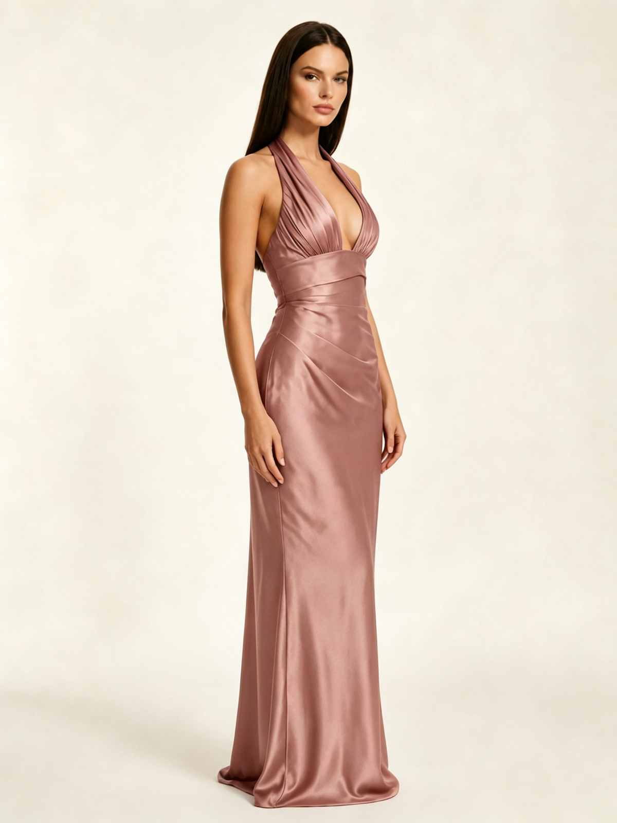 Deep V Satin Mermaid Lace-Up Back Formal Dress