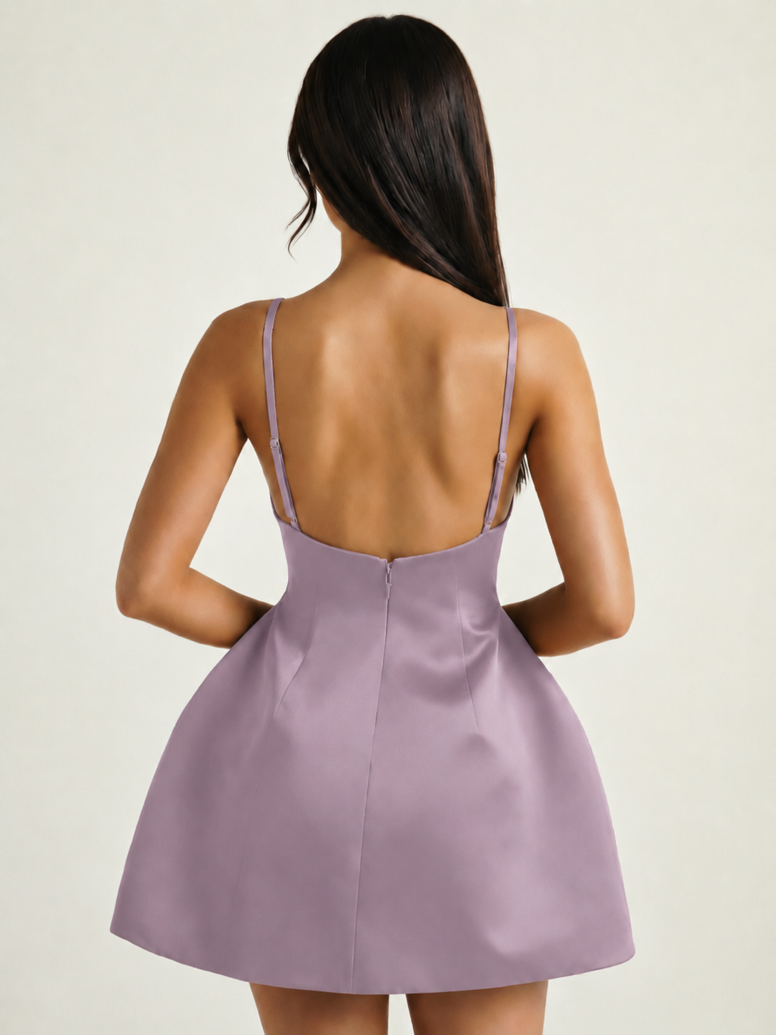 Satin Boat Neck Open Back Fit & Flare Mini Dress