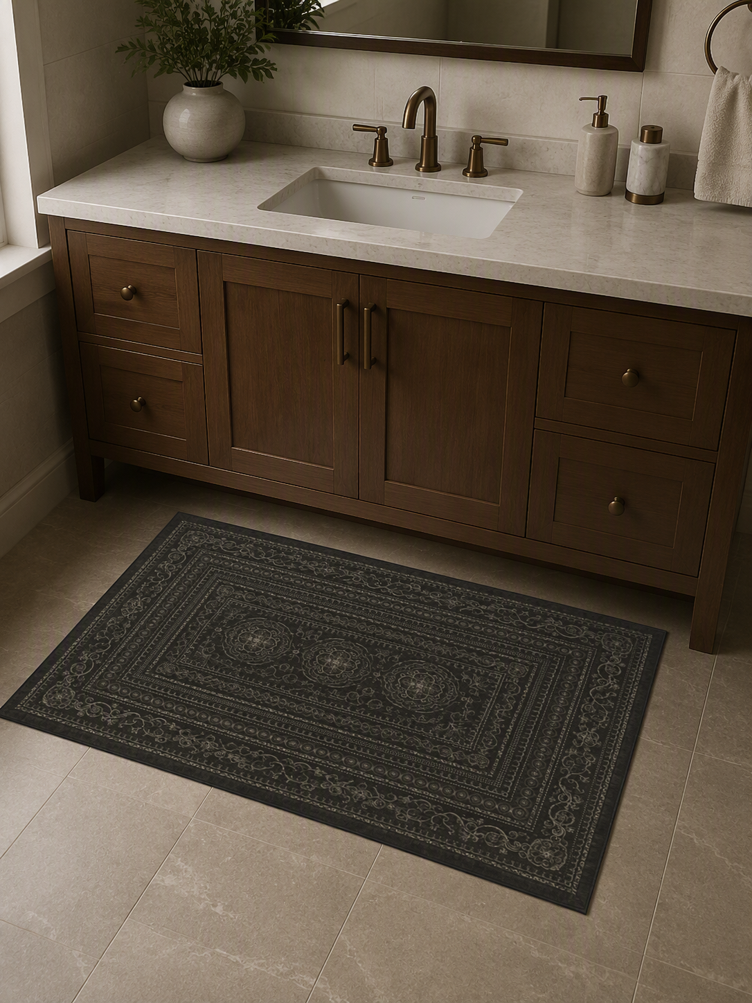 Dark Vintage Ornate Floral Sophisticated Area Rug