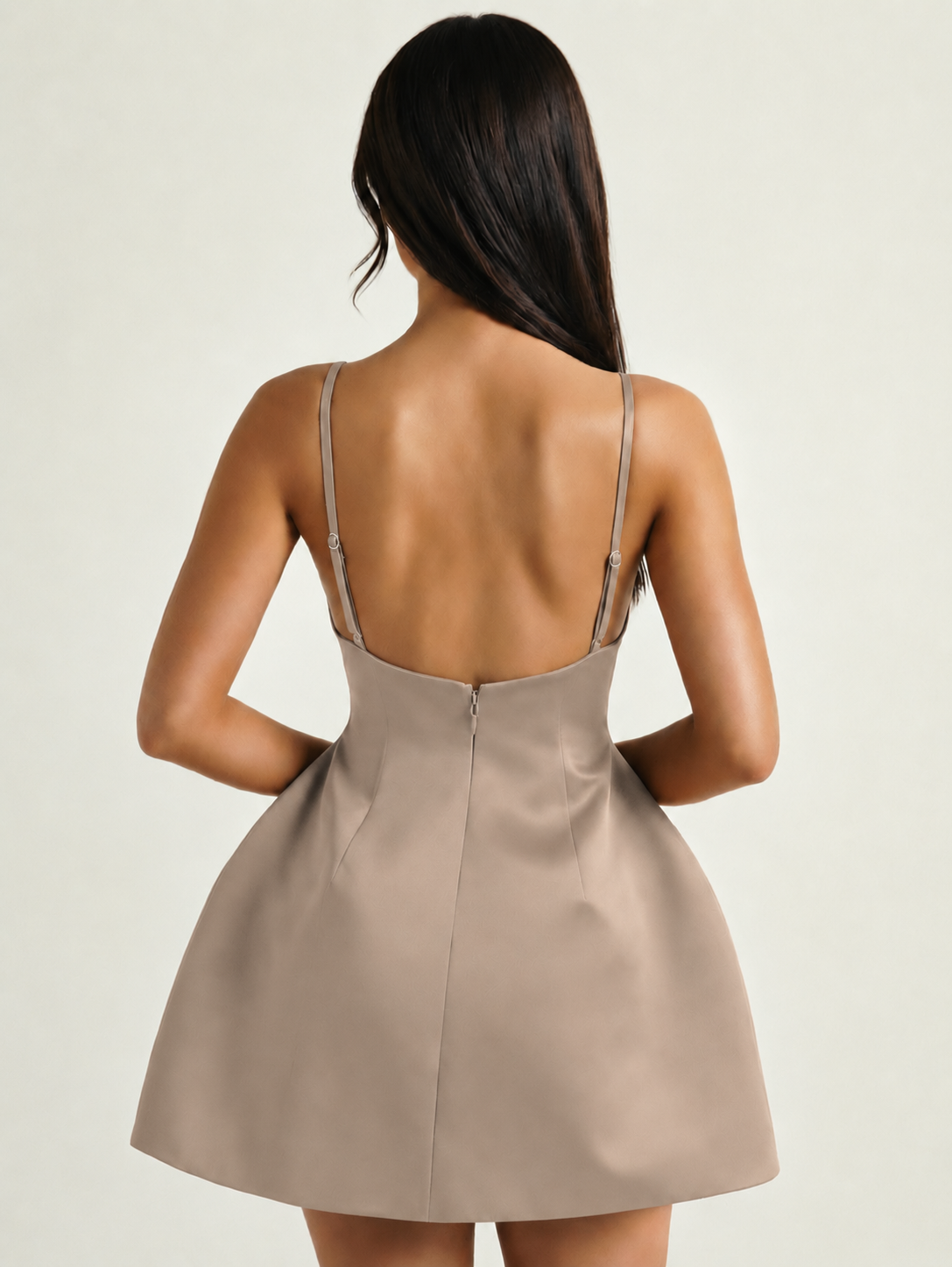 Satin Boat Neck Open Back Fit & Flare Mini Dress