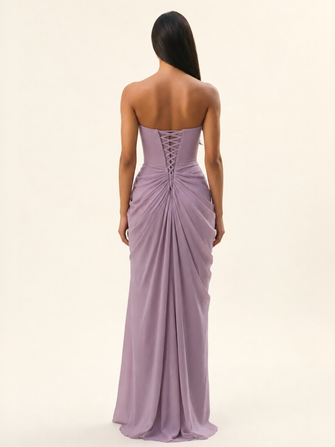 Strapless Ruched High Slit Maxi Dress