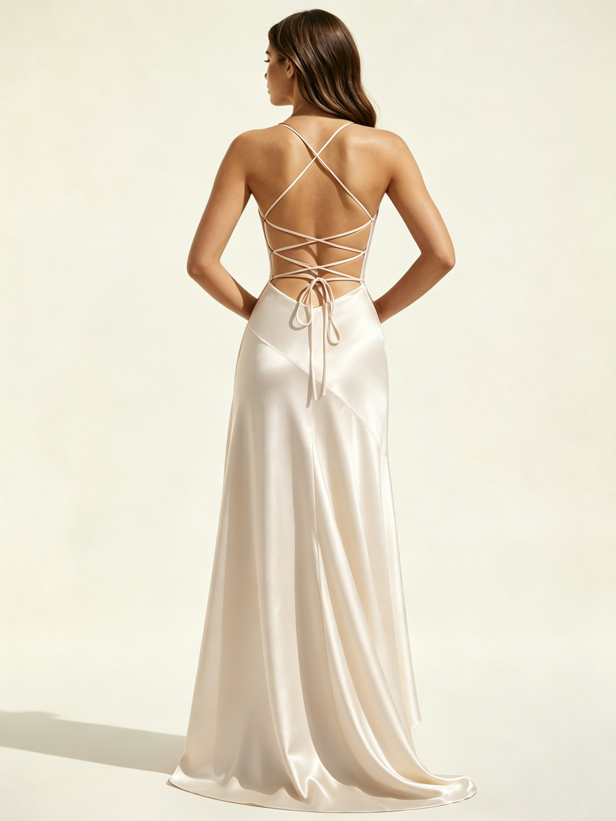 Lace-edged high-waisted strapless backless dress with pleated hem