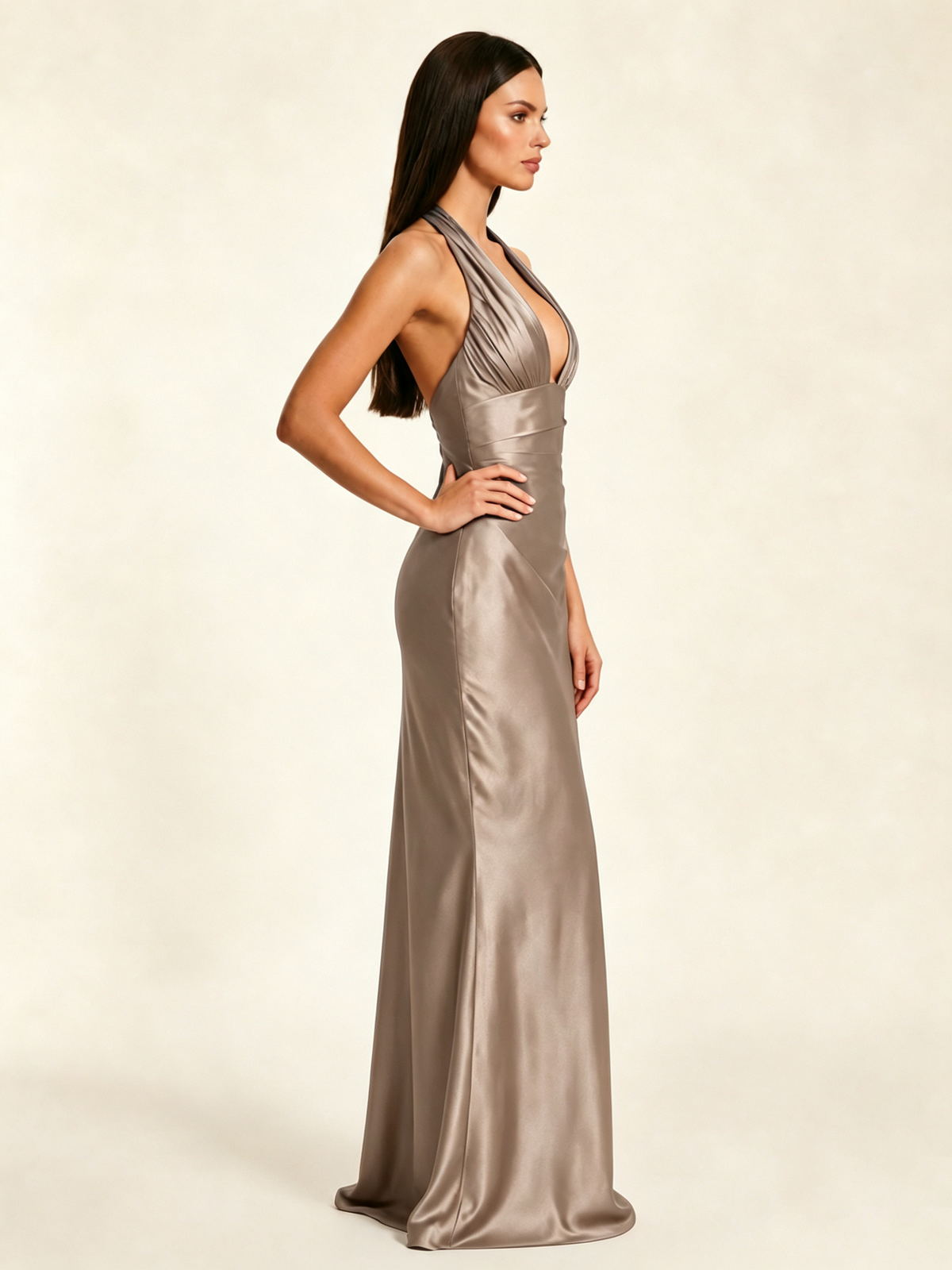 Deep V Satin Mermaid Lace-Up Back Formal Dress