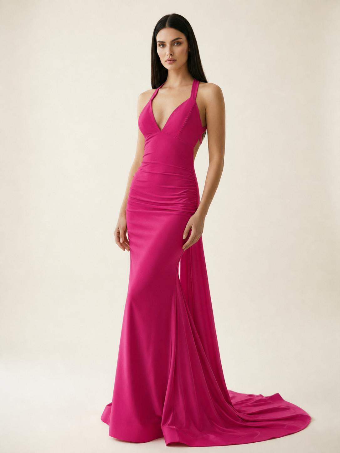 Backless Halter Satin Mermaid Dress