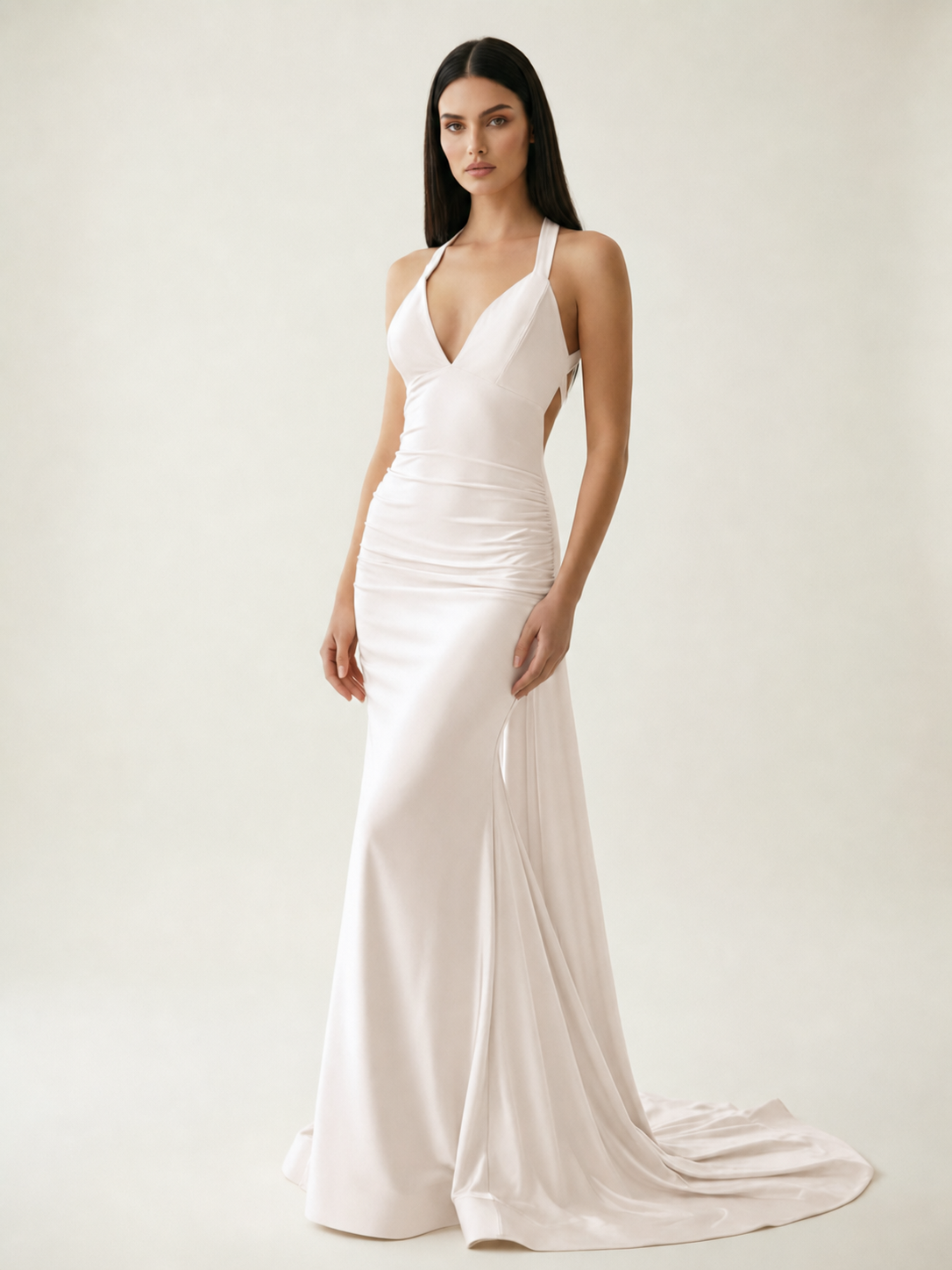 Backless Halter Satin Mermaid Dress