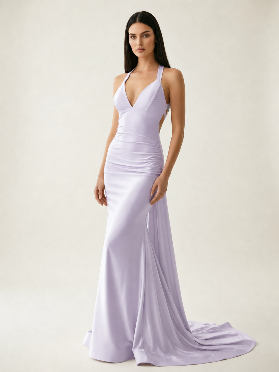 Backless Halter Satin Mermaid Dress