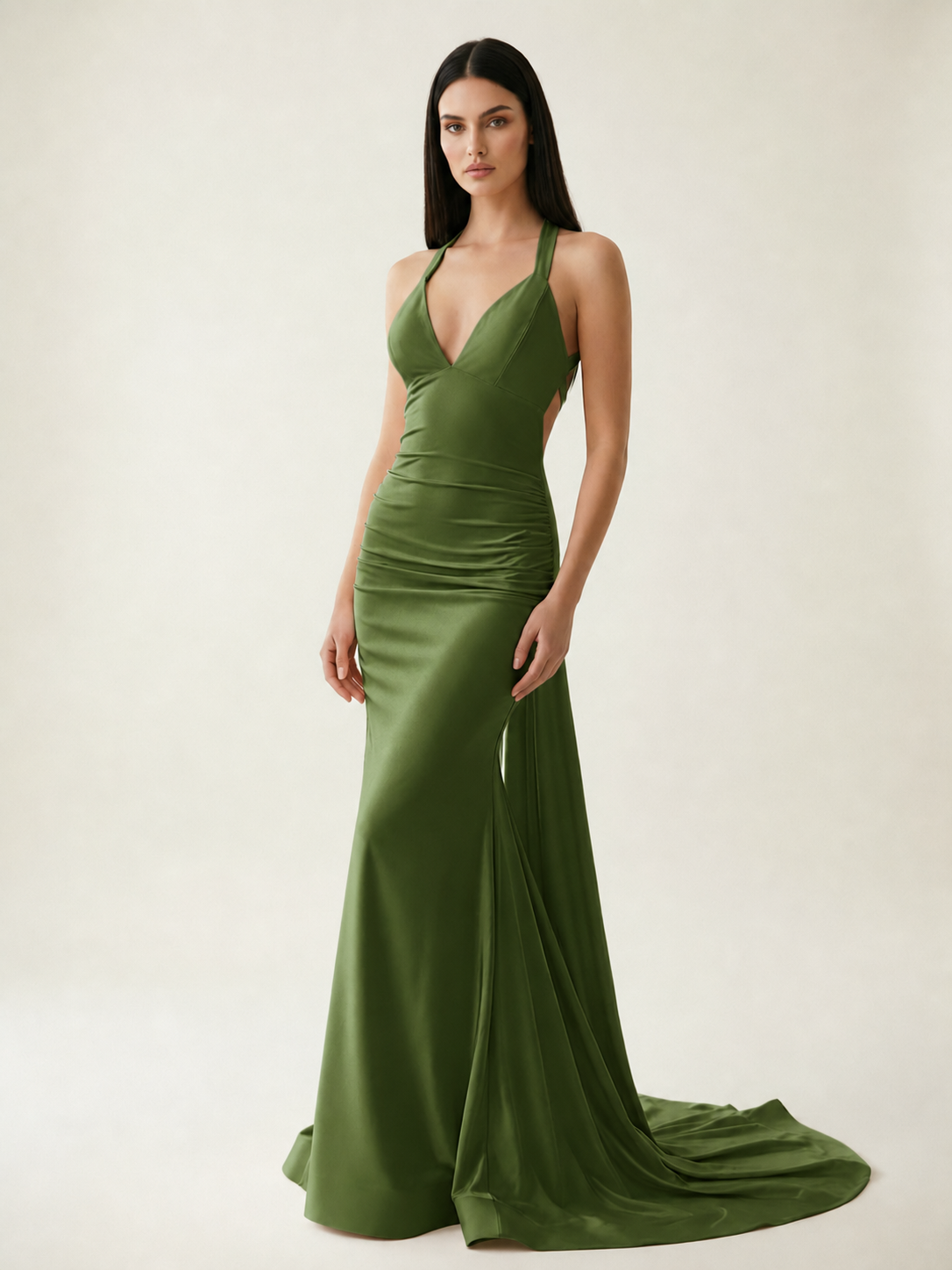 Backless Halter Satin Mermaid Dress