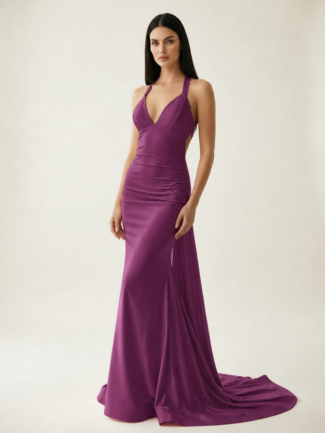 Backless Halter Satin Mermaid Dress