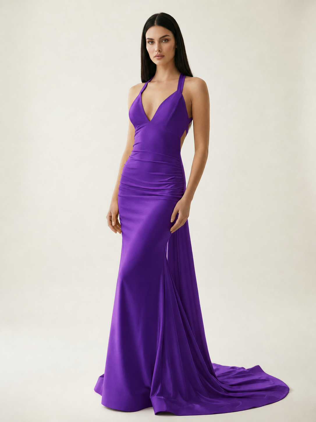 Backless Halter Satin Mermaid Dress