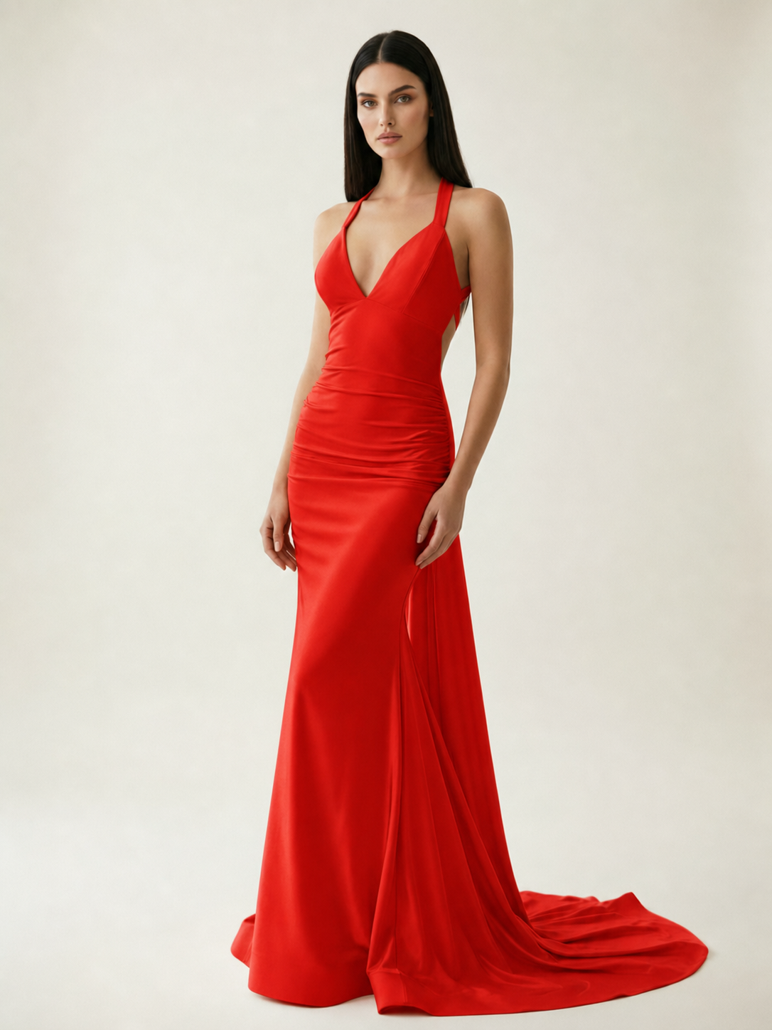 Backless Halter Satin Mermaid Dress