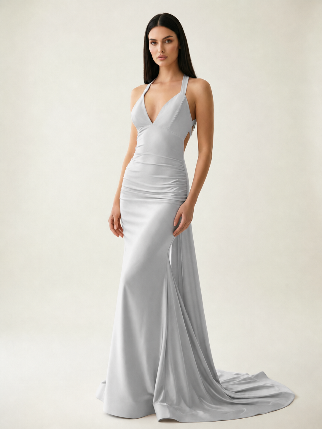 Backless Halter Satin Mermaid Dress