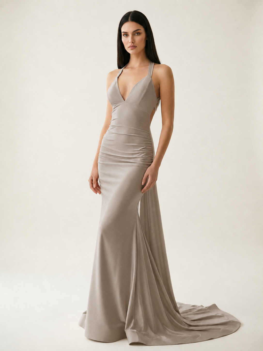 Backless Halter Satin Mermaid Dress