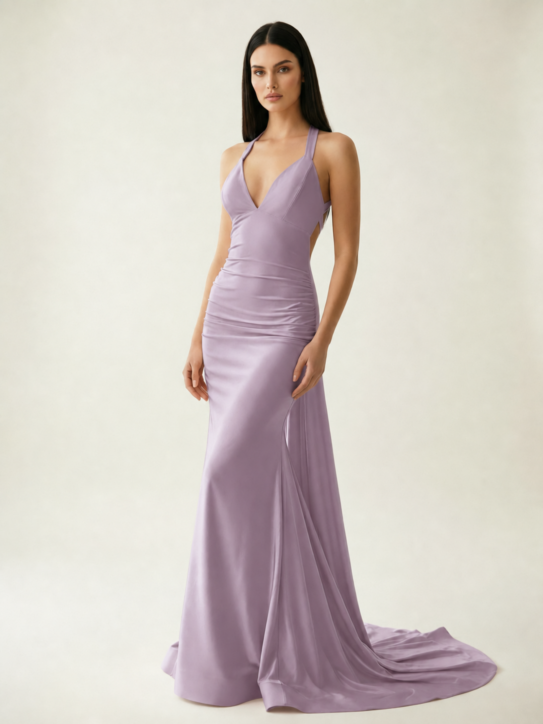 Backless Halter Satin Mermaid Dress