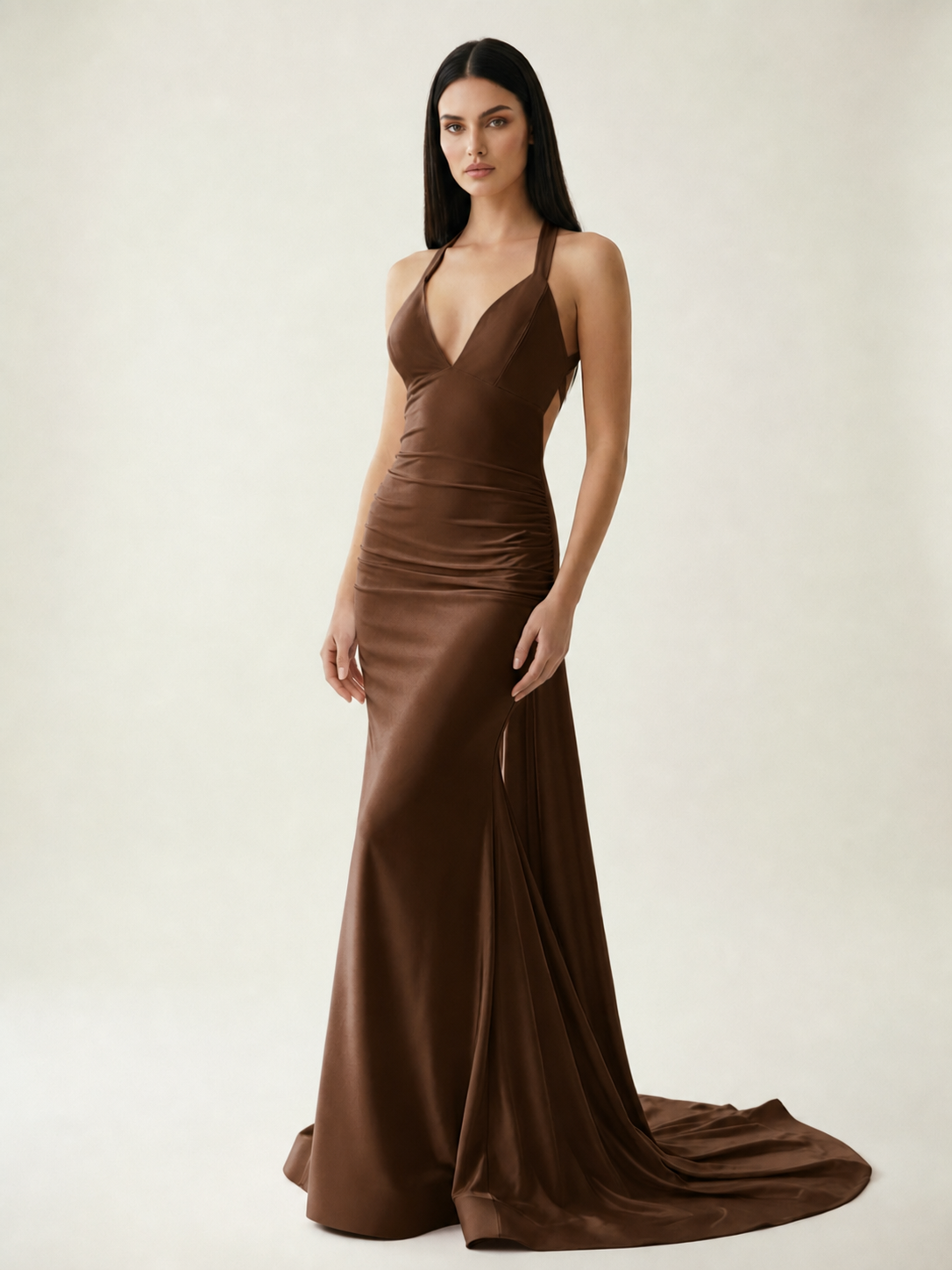 Backless Halter Satin Mermaid Dress