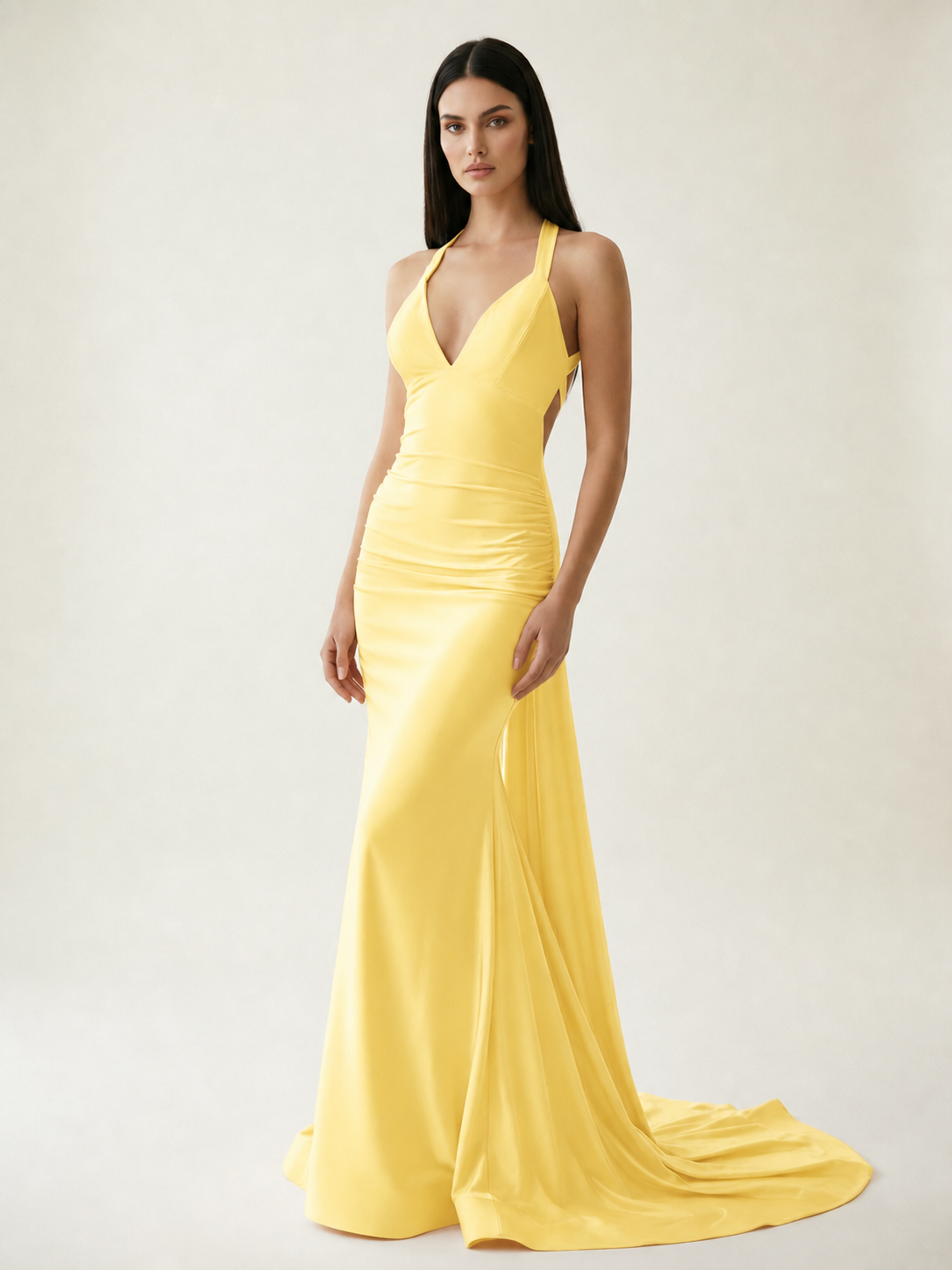 Backless Halter Satin Mermaid Dress