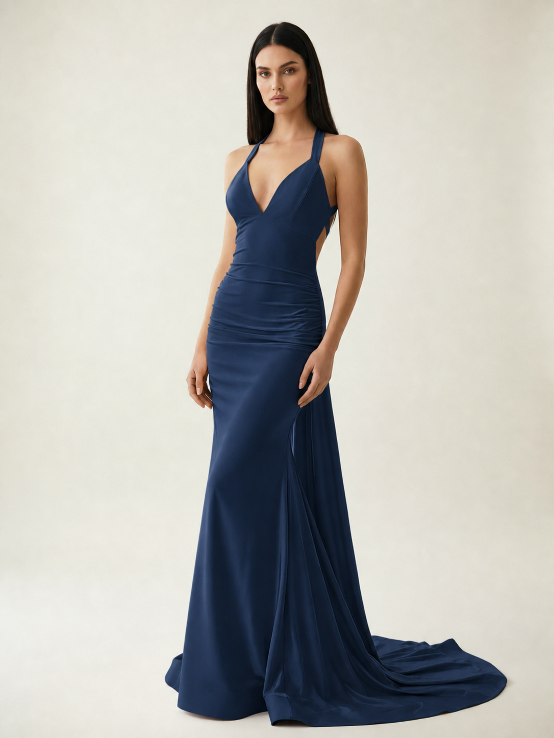 Backless Halter Satin Mermaid Dress