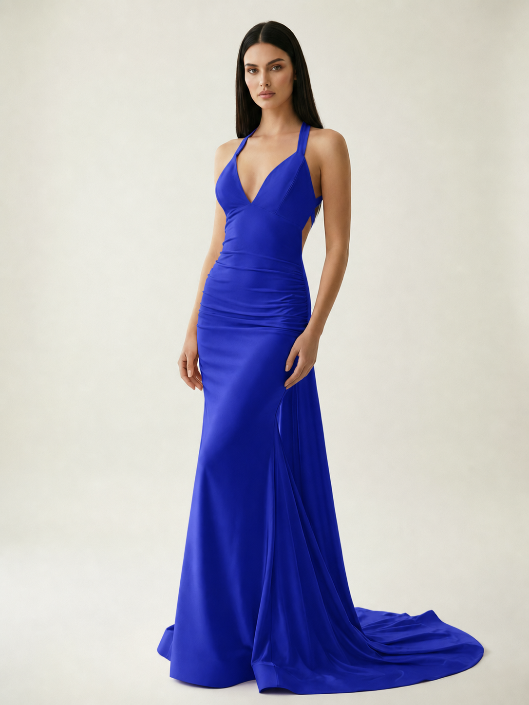 Backless Halter Satin Mermaid Dress