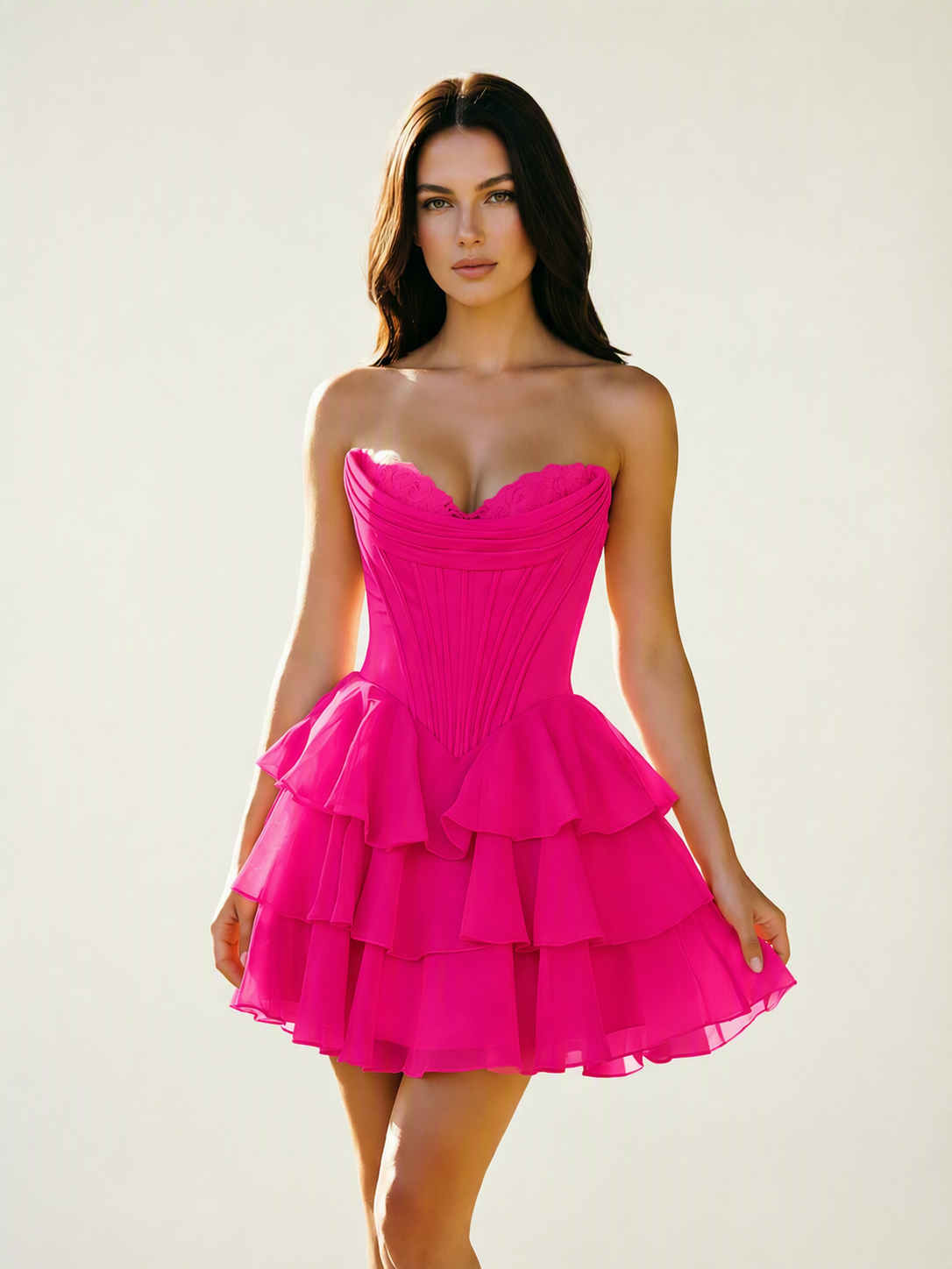 Strapless Corset Ruffled Tiered Mini Homecoming Dress