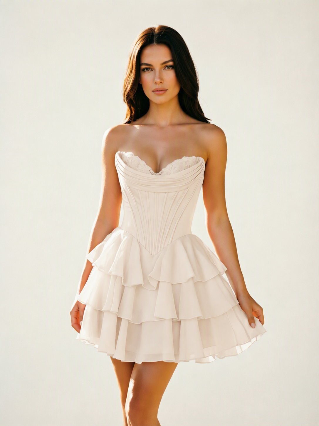 Strapless Corset Ruffled Tiered Mini Homecoming Dress