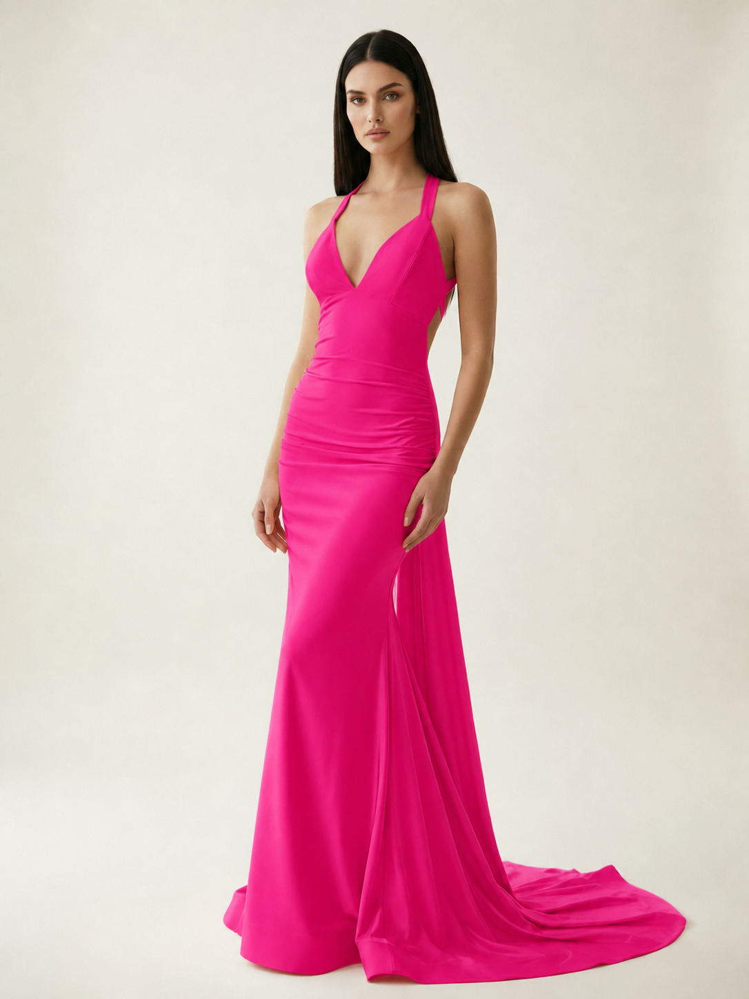 Backless Halter Satin Mermaid Dress