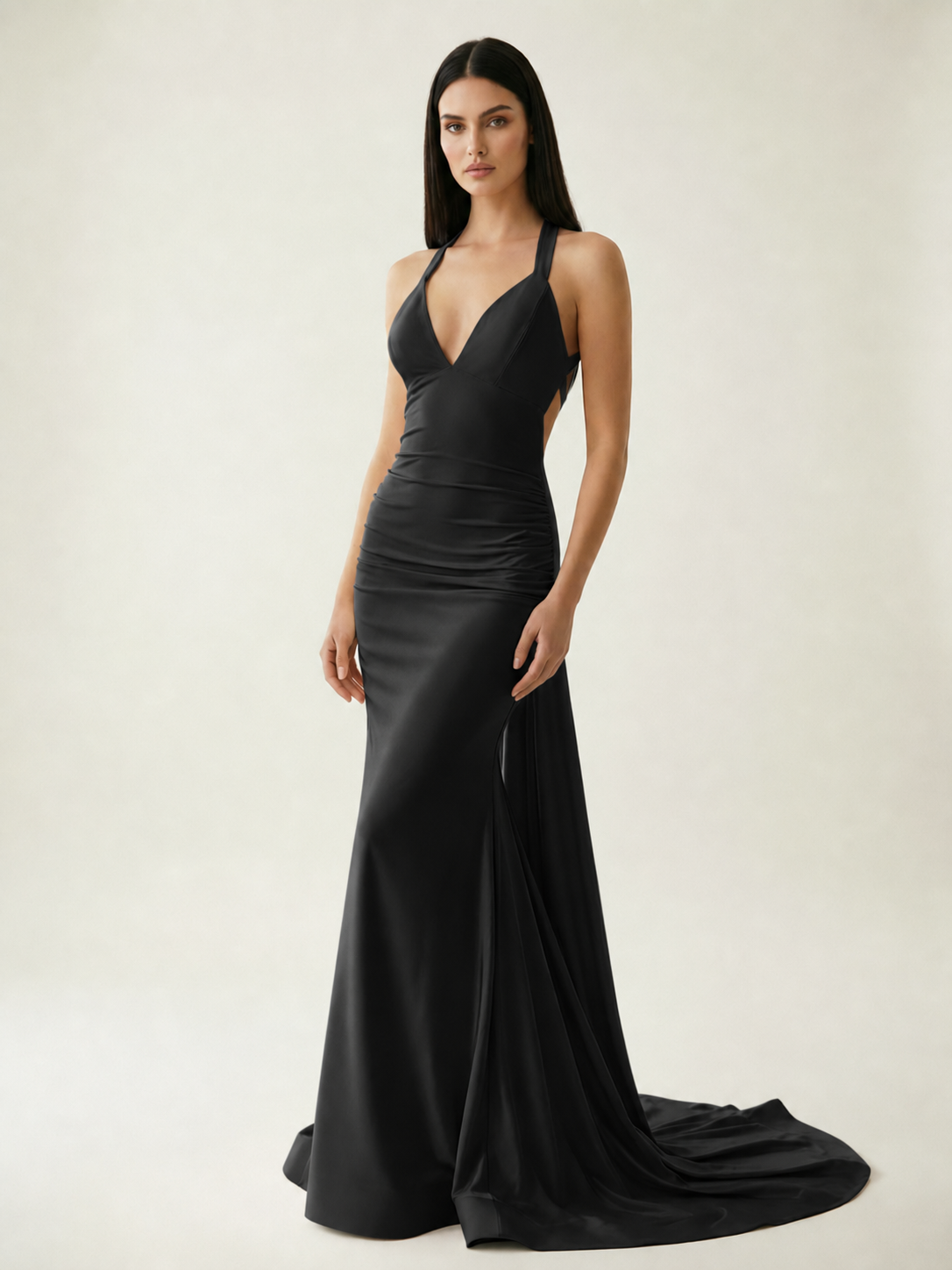 Backless Halter Satin Mermaid Dress
