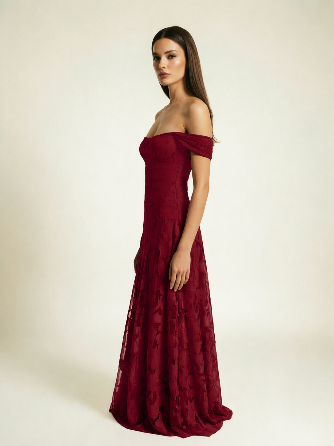 Off-the-Shoulder Floral Lace A-Line