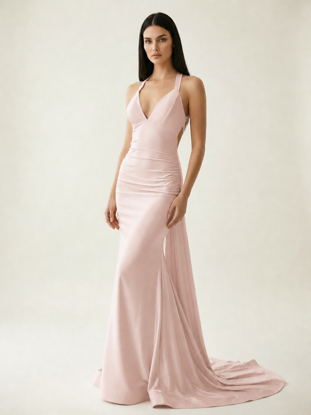 Backless Halter Satin Mermaid Dress