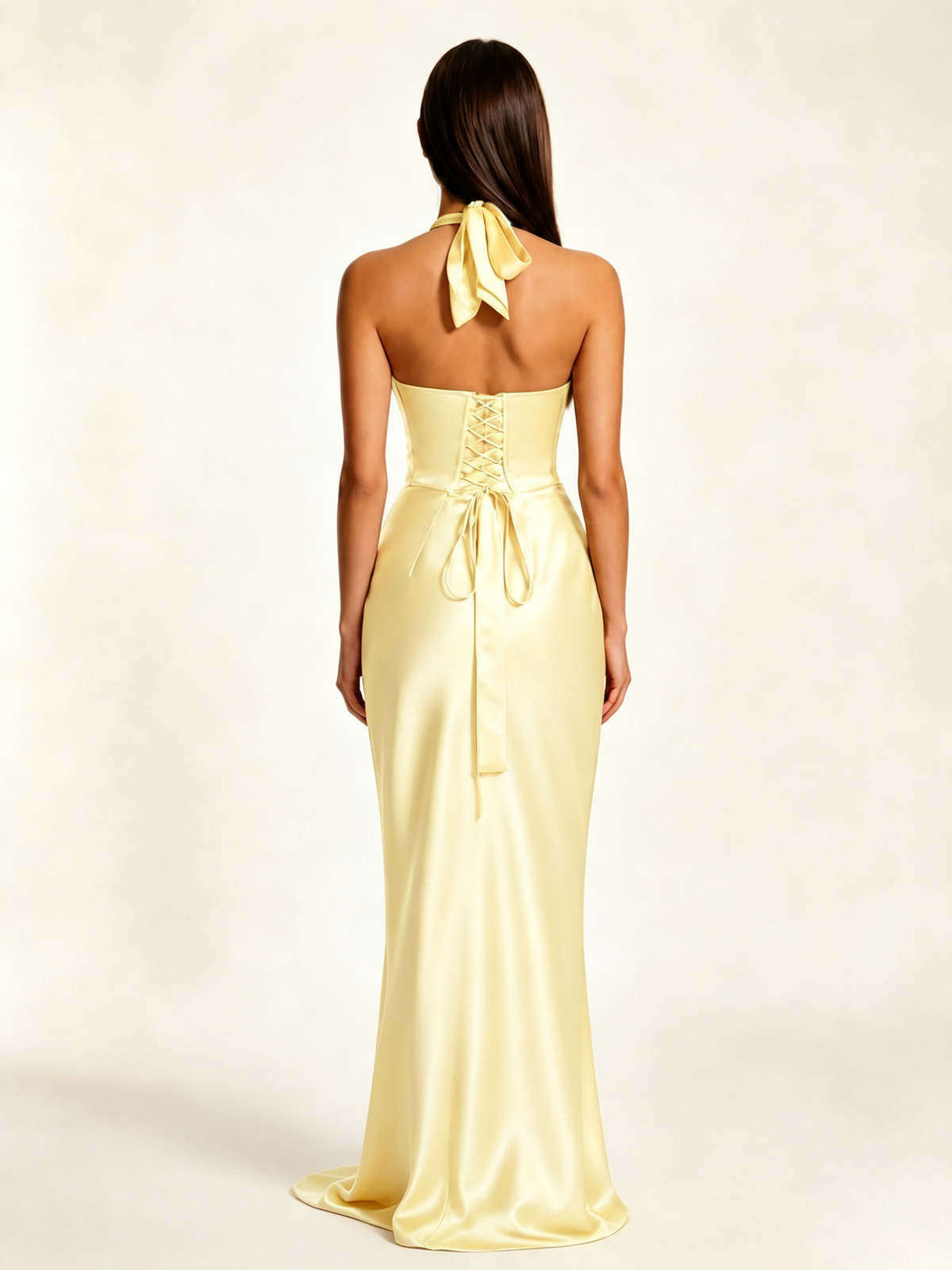 Deep V Satin Mermaid Lace-Up Back Formal Dress