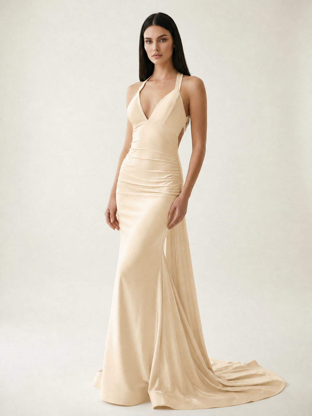 Backless Halter Satin Mermaid Dress