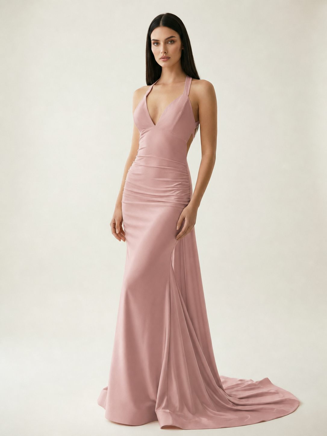 Backless Halter Satin Mermaid Dress