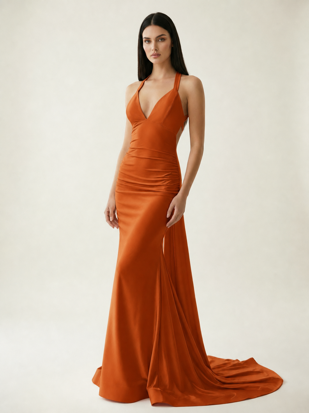 Backless Halter Satin Mermaid Dress