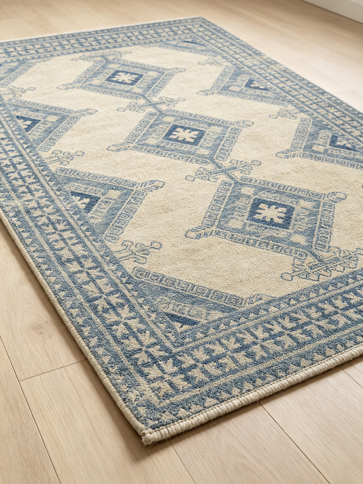Blue Beige Vintage Tribal Geometric Area Rug