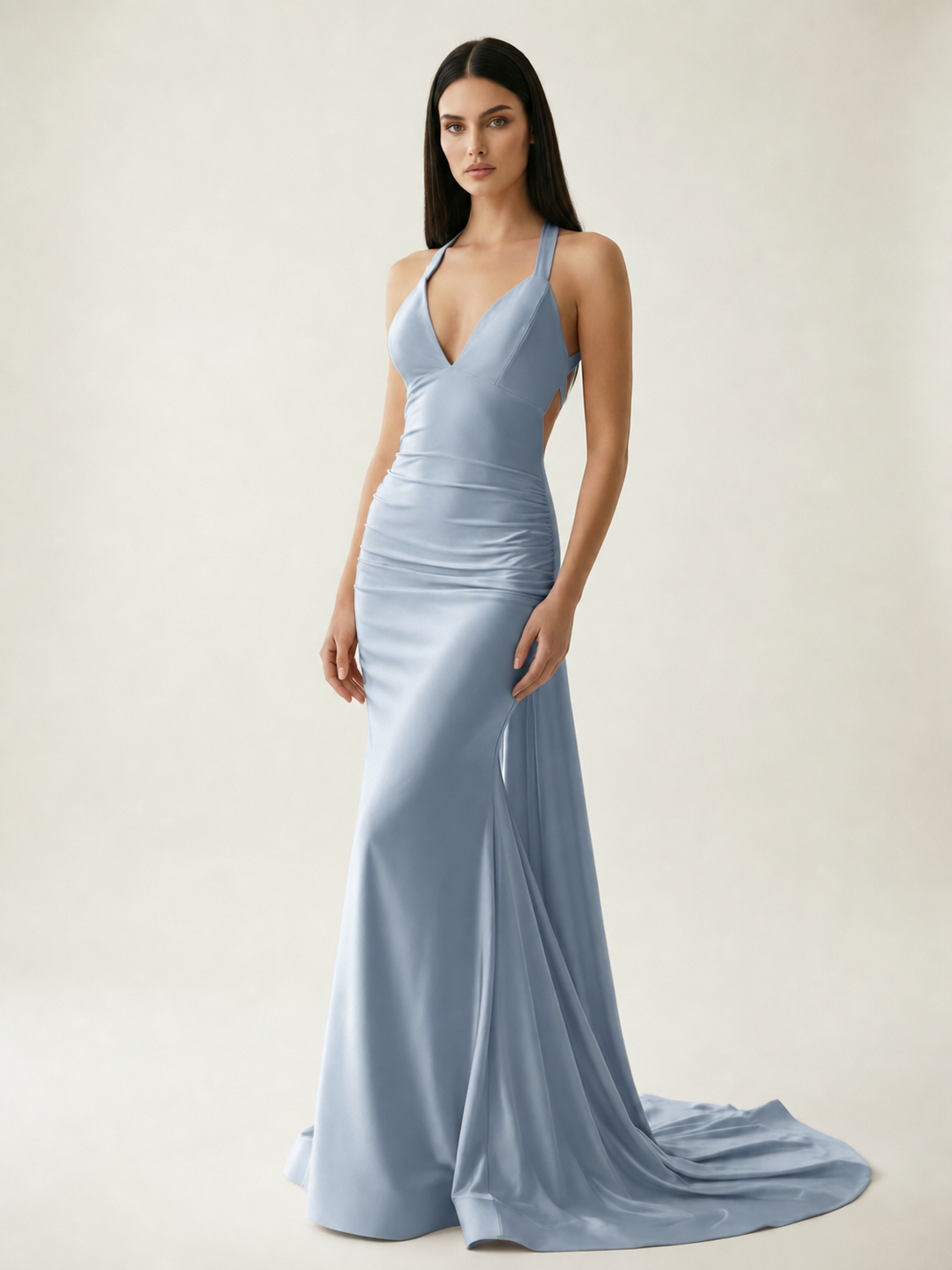 Backless Halter Satin Mermaid Dress