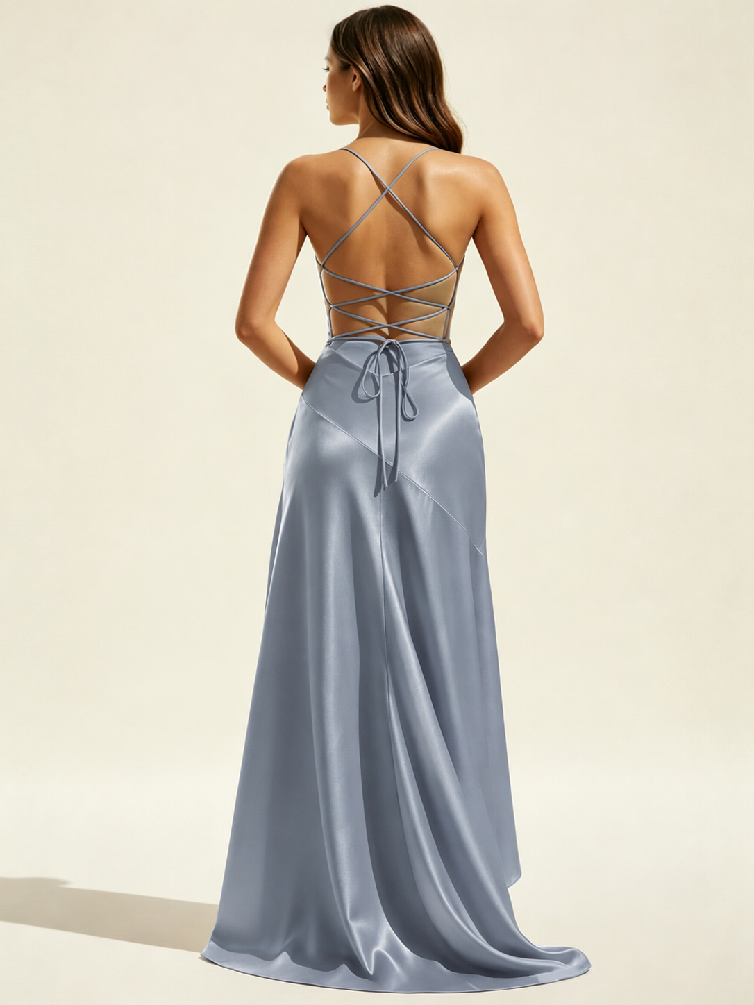 Lace-edged high-waisted strapless backless dress with pleated hem