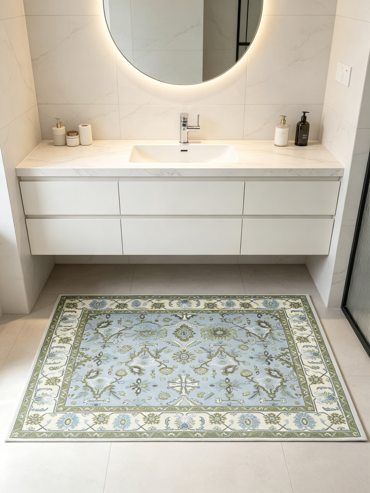Oriental Floral Short‑Pile Non‑Slip Area Rug