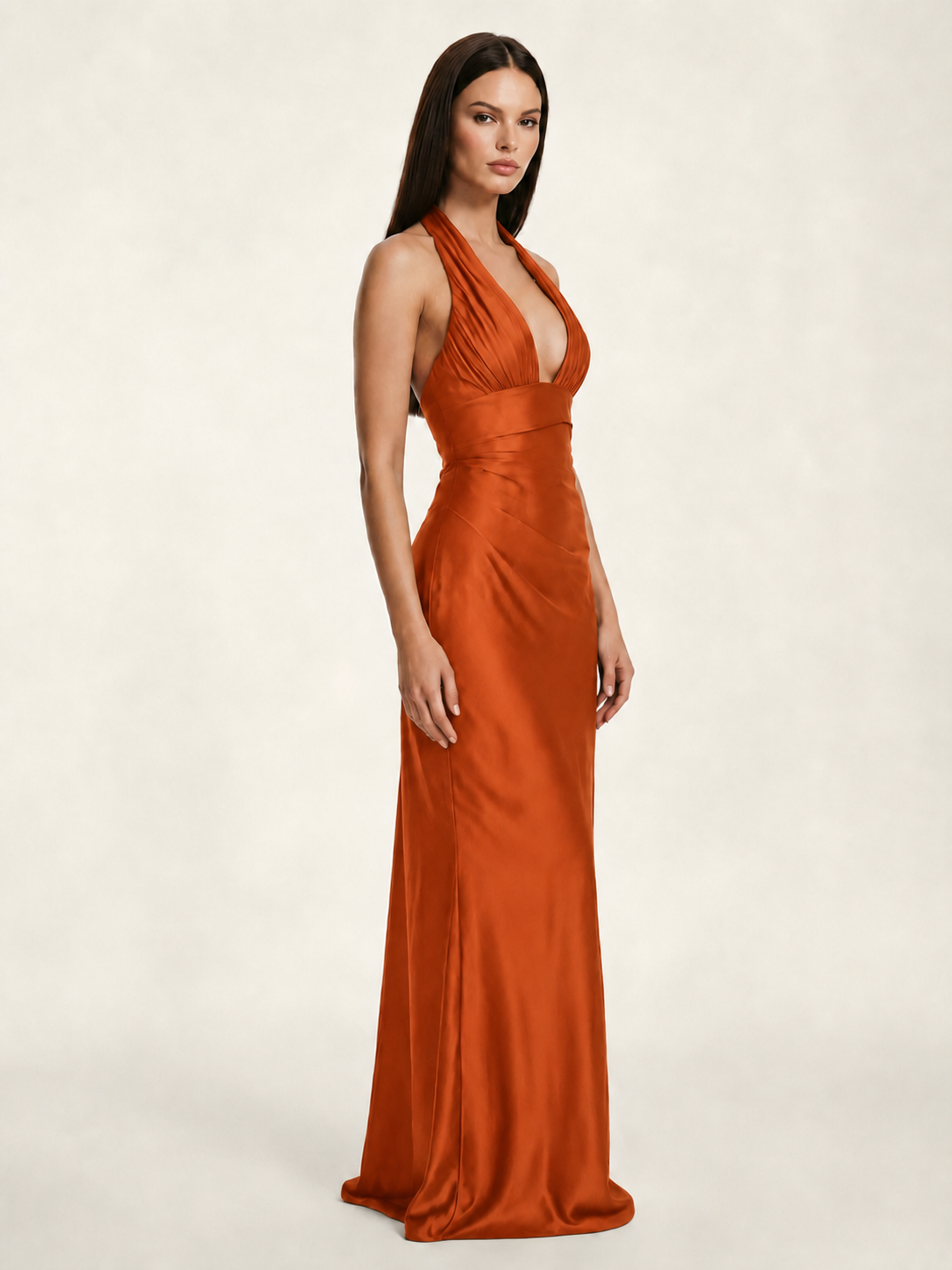 Deep V Satin Mermaid Lace-Up Back Formal Dress