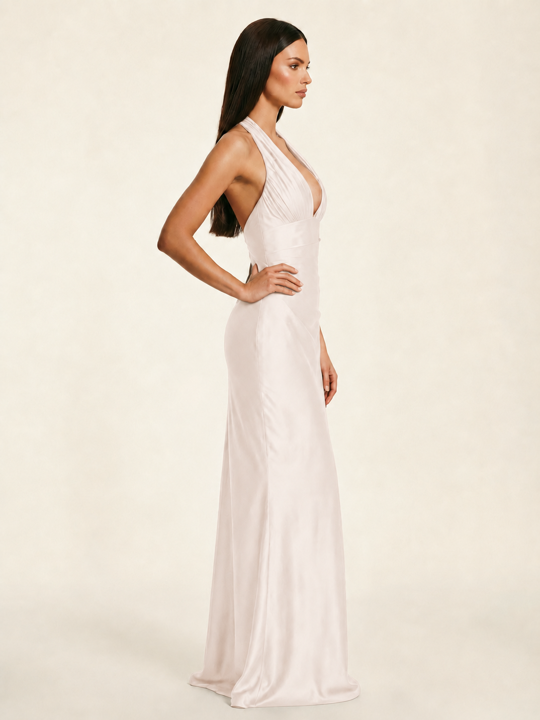 Deep V Satin Mermaid Lace-Up Back Formal Dress