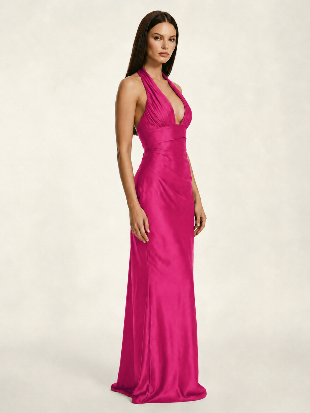Deep V Satin Mermaid Lace-Up Back Formal Dress