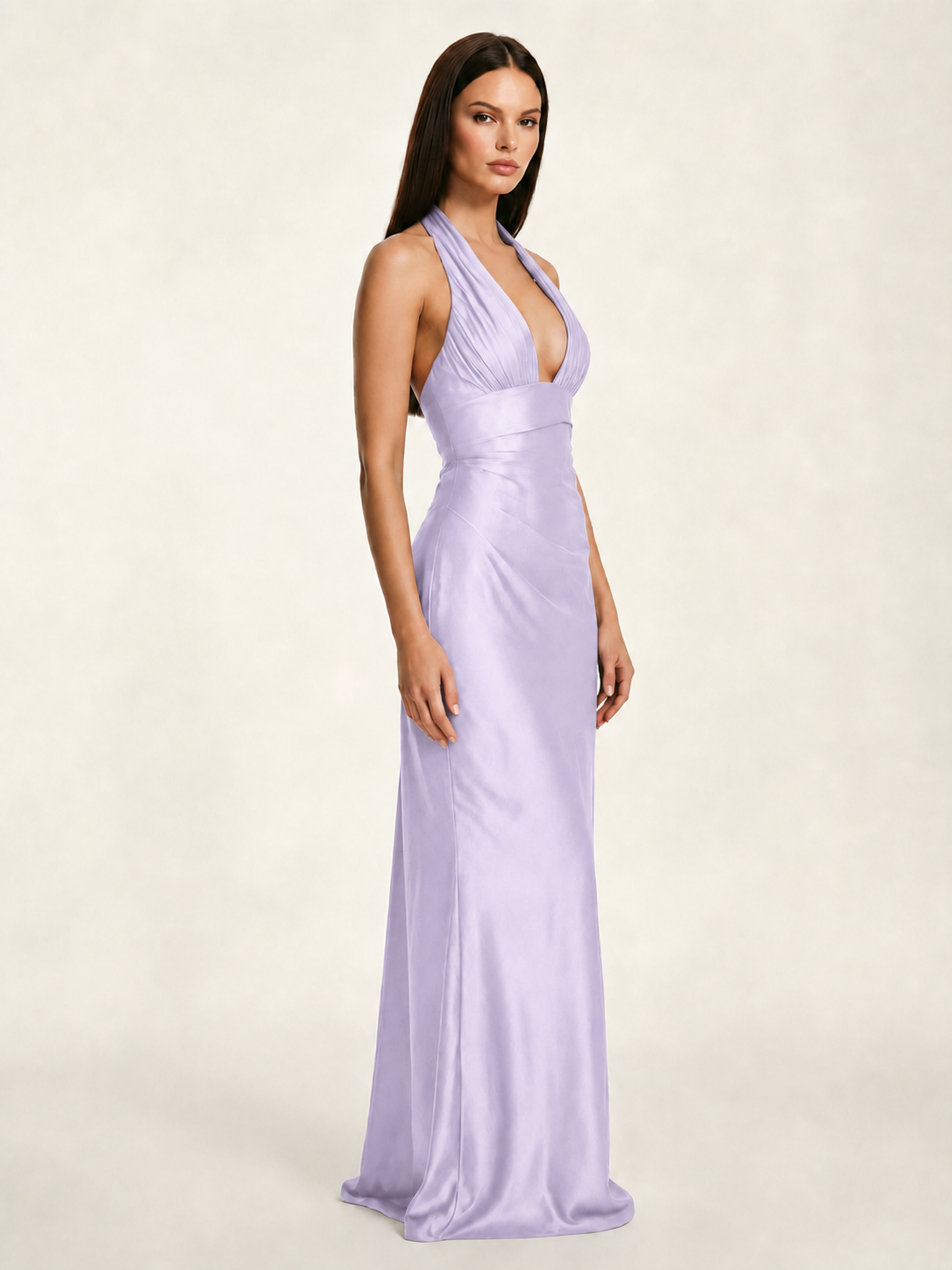 Deep V Satin Mermaid Lace-Up Back Formal Dress