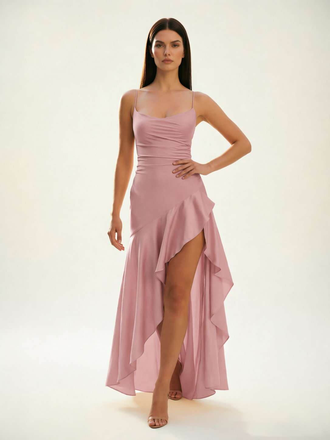 Lace-edged high-waisted strapless backless dress with pleated hem