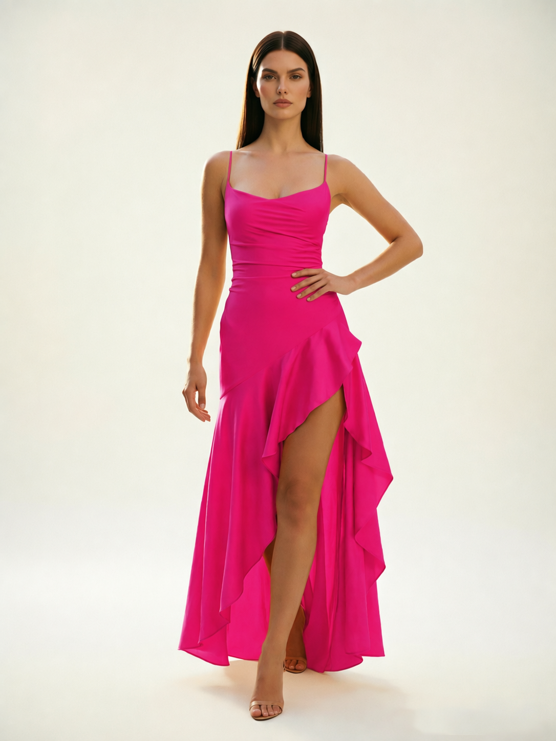 Lace-edged high-waisted strapless backless dress with pleated hem