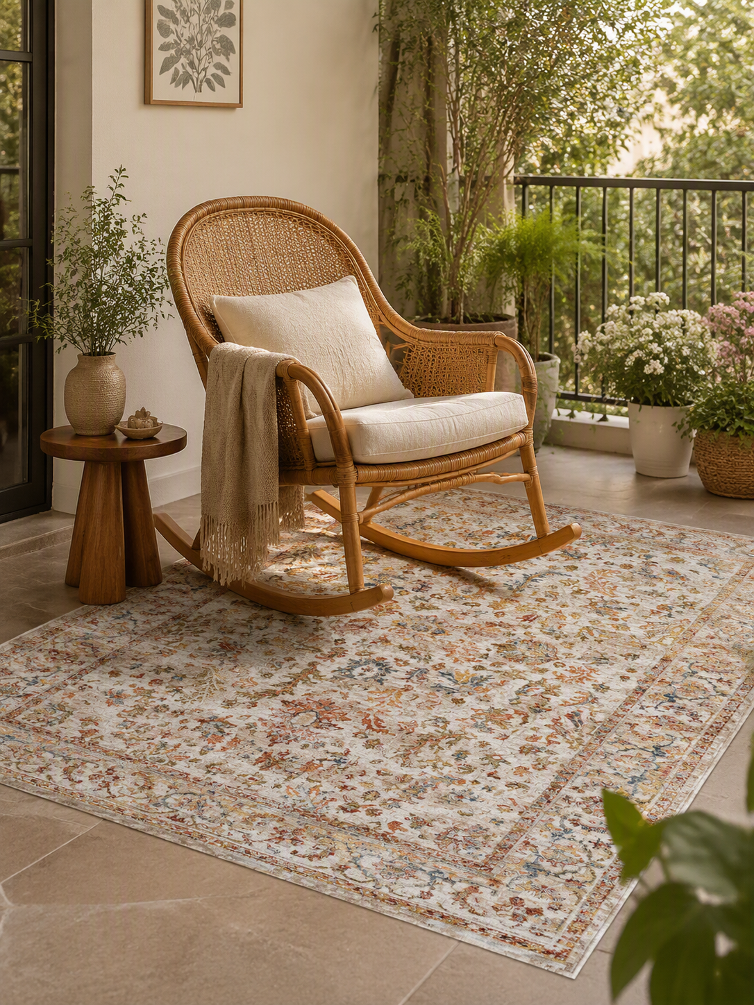 Vintage Bohemian Faded Leaves Area Rug