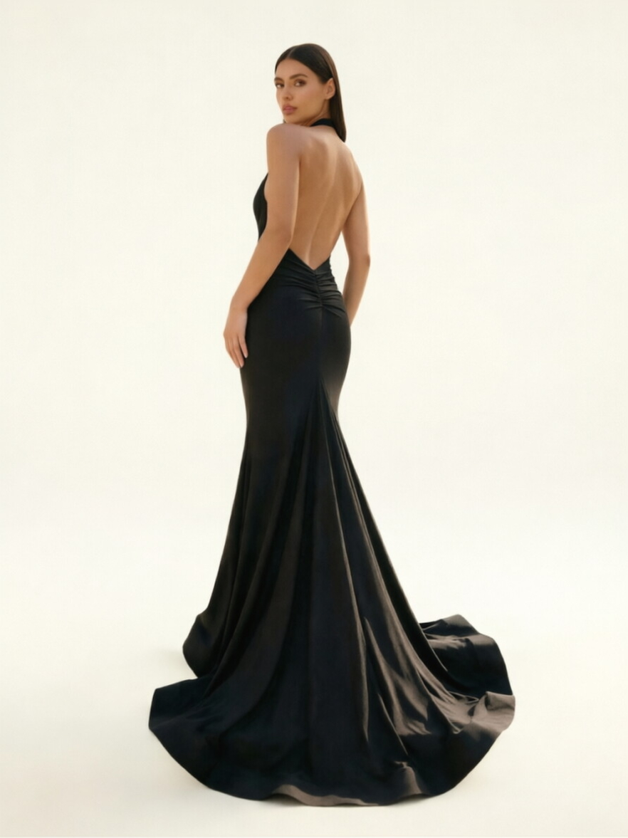 Halter Backless Mermaid Evening Gown