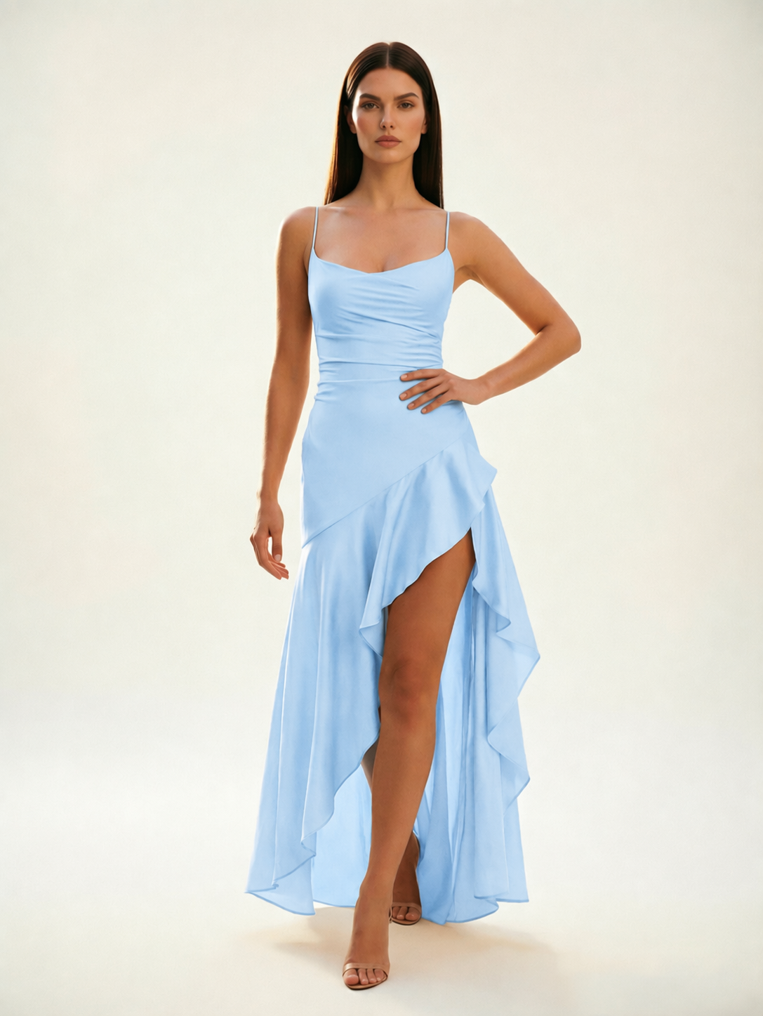 Lace-edged high-waisted strapless backless dress with pleated hem
